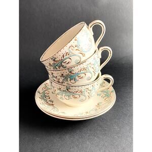 Rare Alfred Meakin Brierley Teacup & Saucer Set (3 Cups, 2 Saucers) | Antique